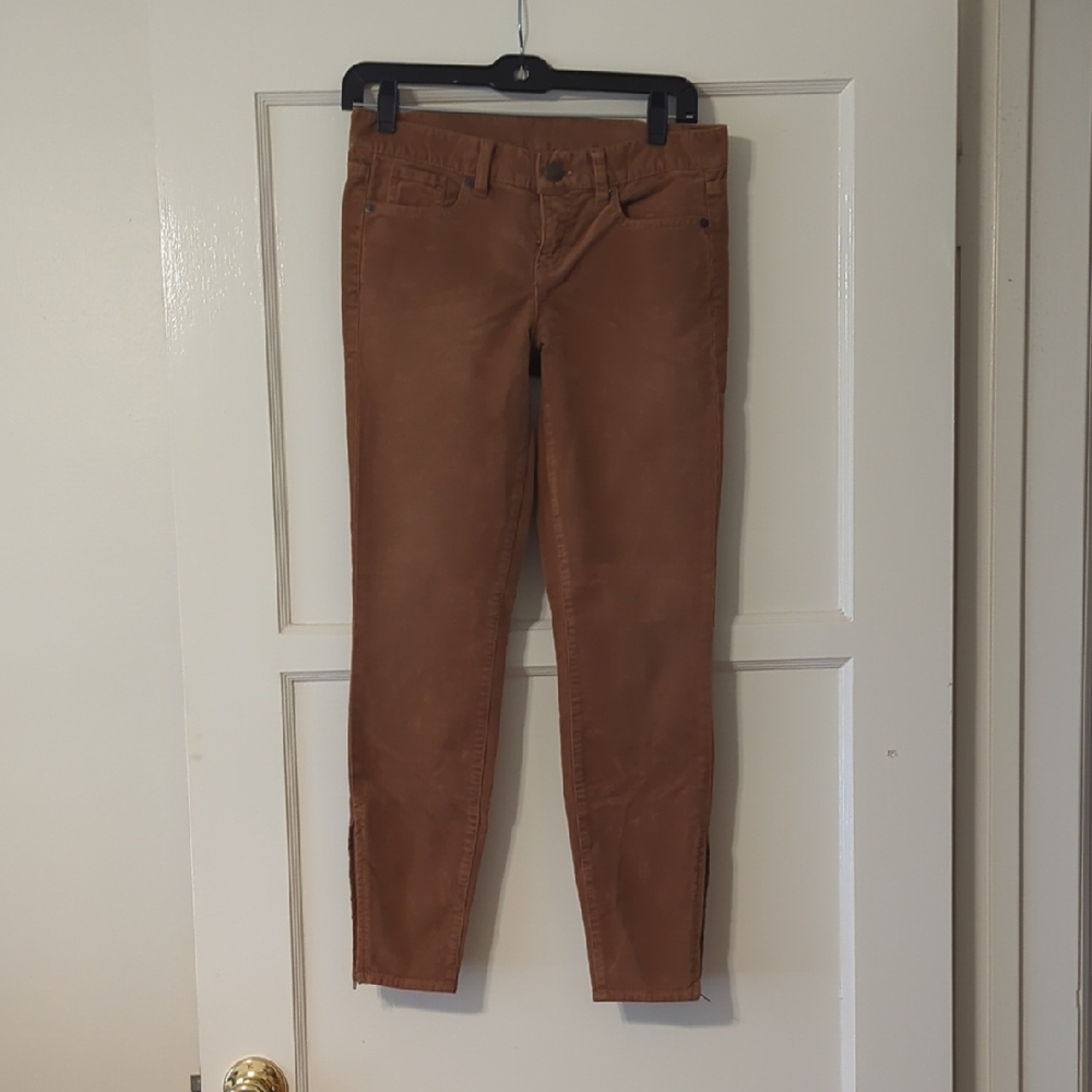 J. Crew Brown Skinny Corduroy Pants With Side Zipper On The Bottom Of Pantlegs